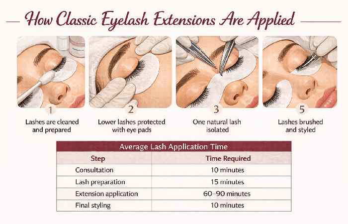 classic eyelash extensions applied